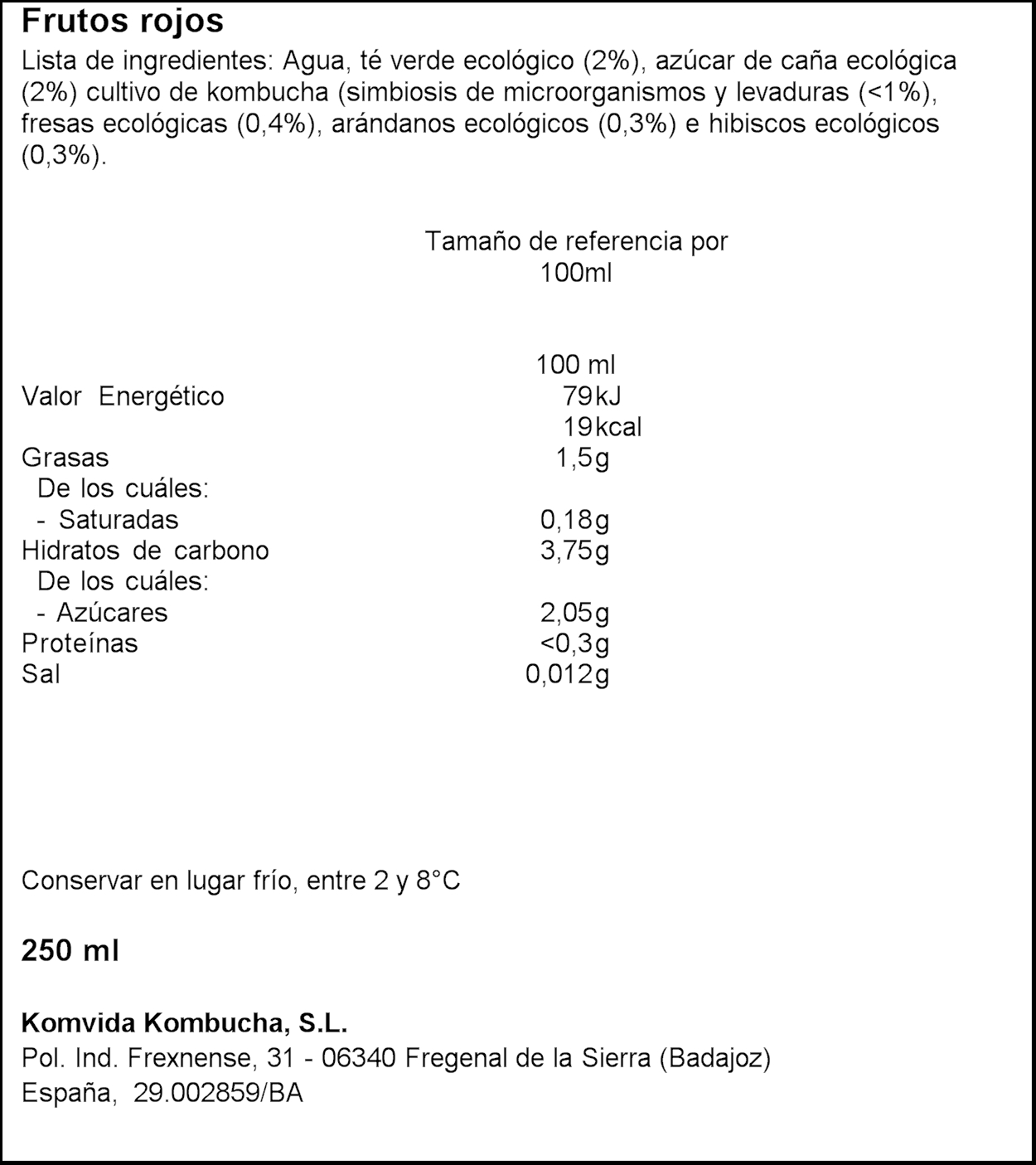 Kombucha Komvida 250ml frutos rojos
