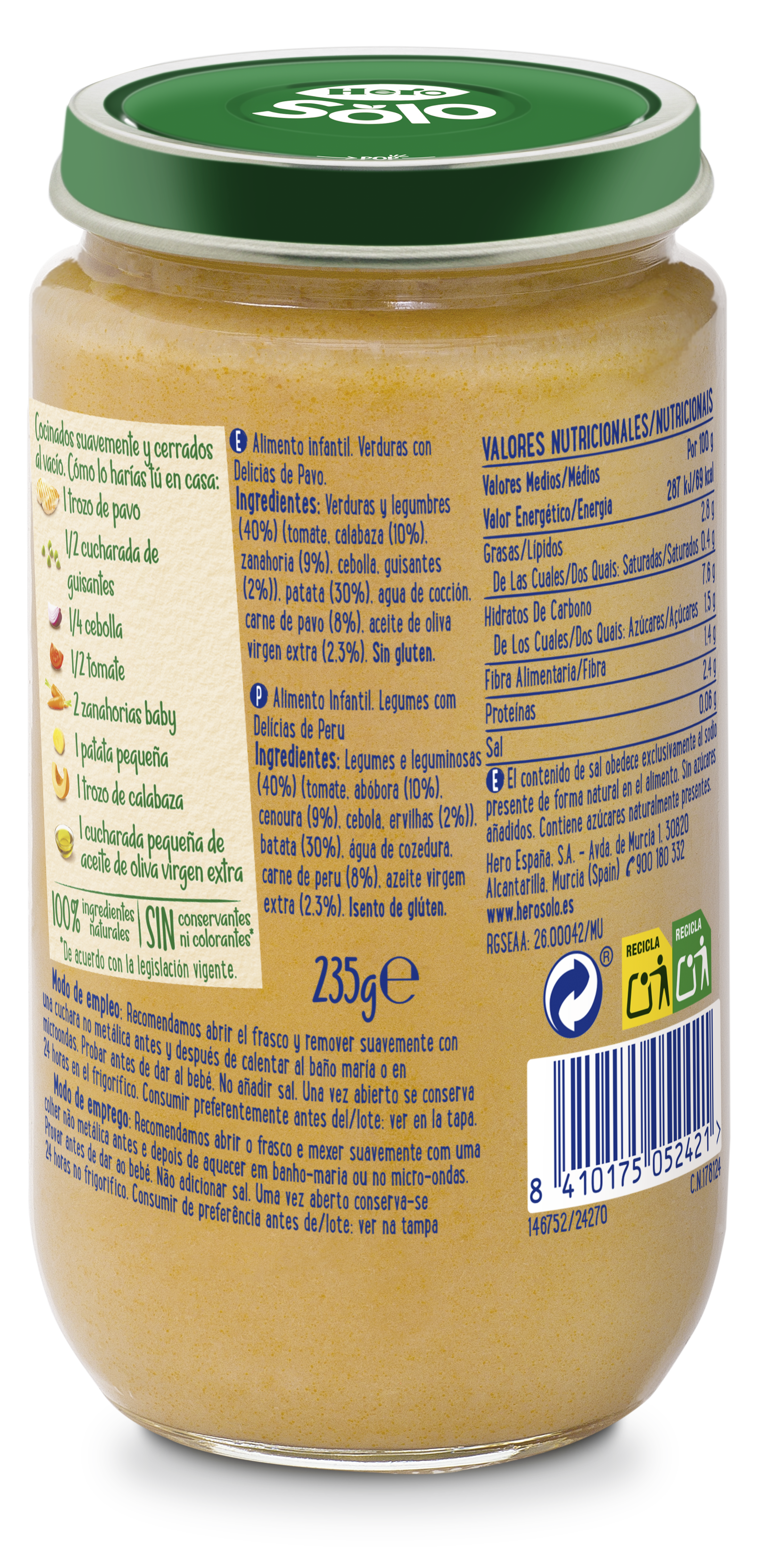 Tarro Hero Solo verduritas delicias de pavo 235g