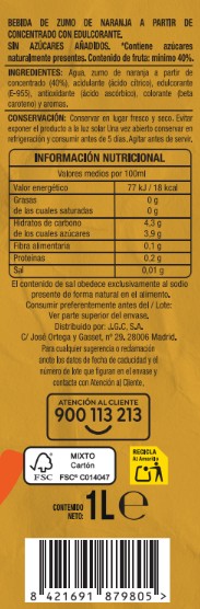 Bebida sin azúcar añadido Alipende 1L naranja