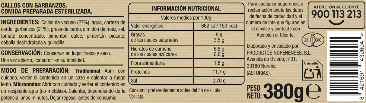 Callos con garbanzos Alipende 380g