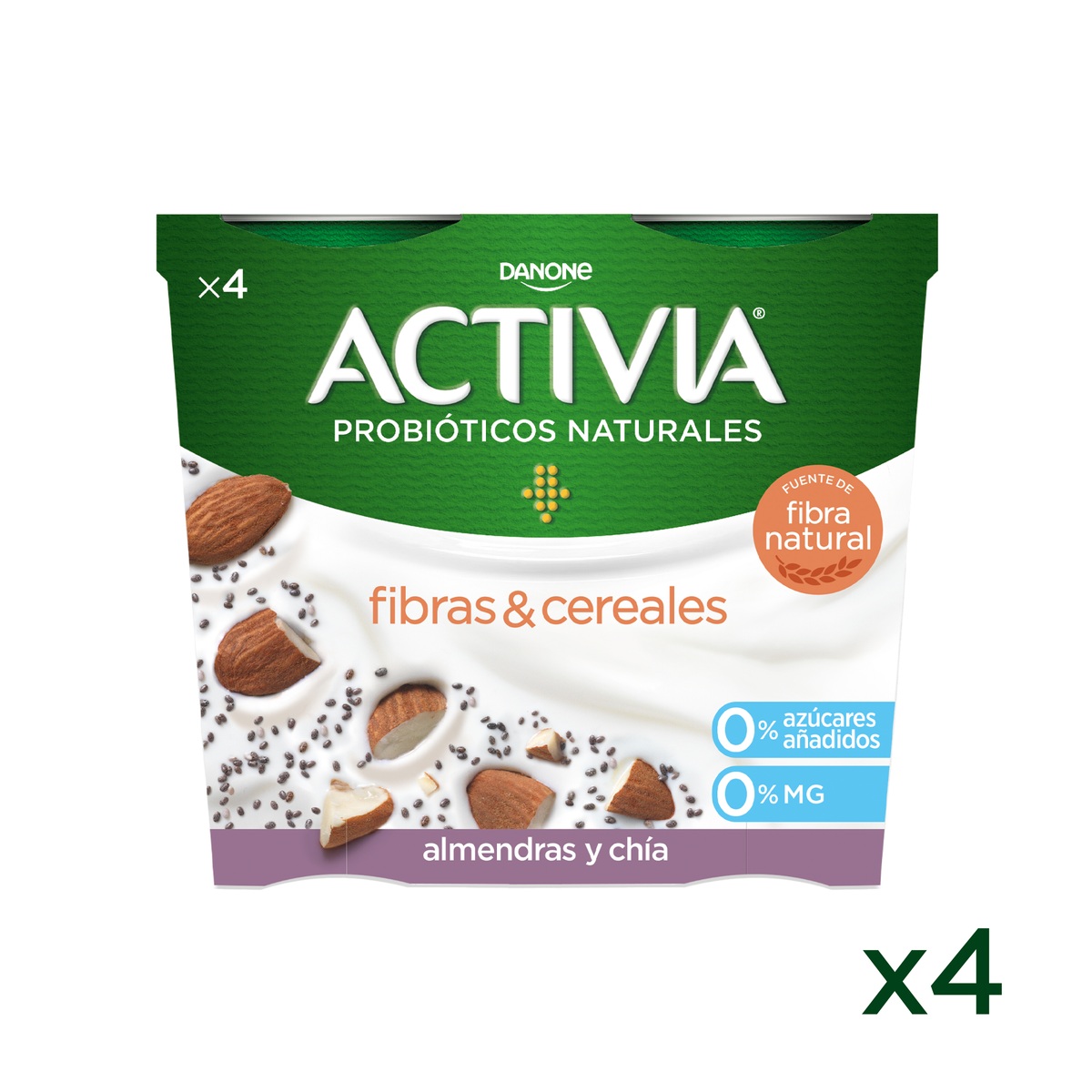 Bífidus probiótico Activia desnatado 0% materia grasa pack 4 chia y almendras