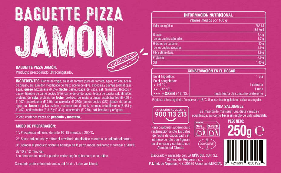 Baguette pizza Alipende 250g jamón
