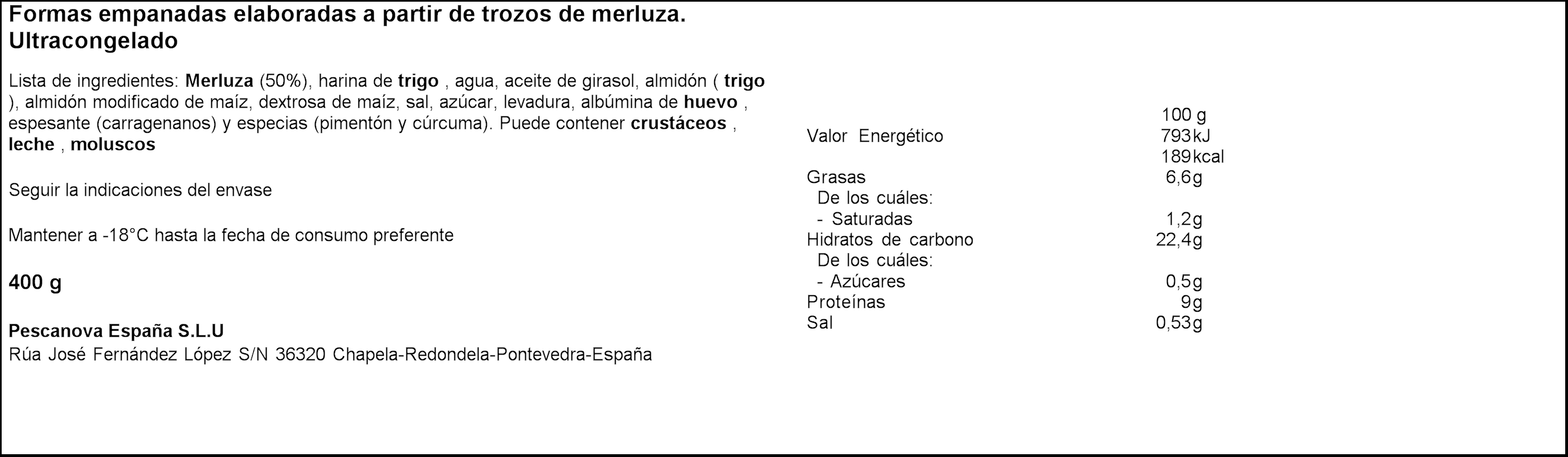 Peskitos de merluza Pescanova 400g empanados