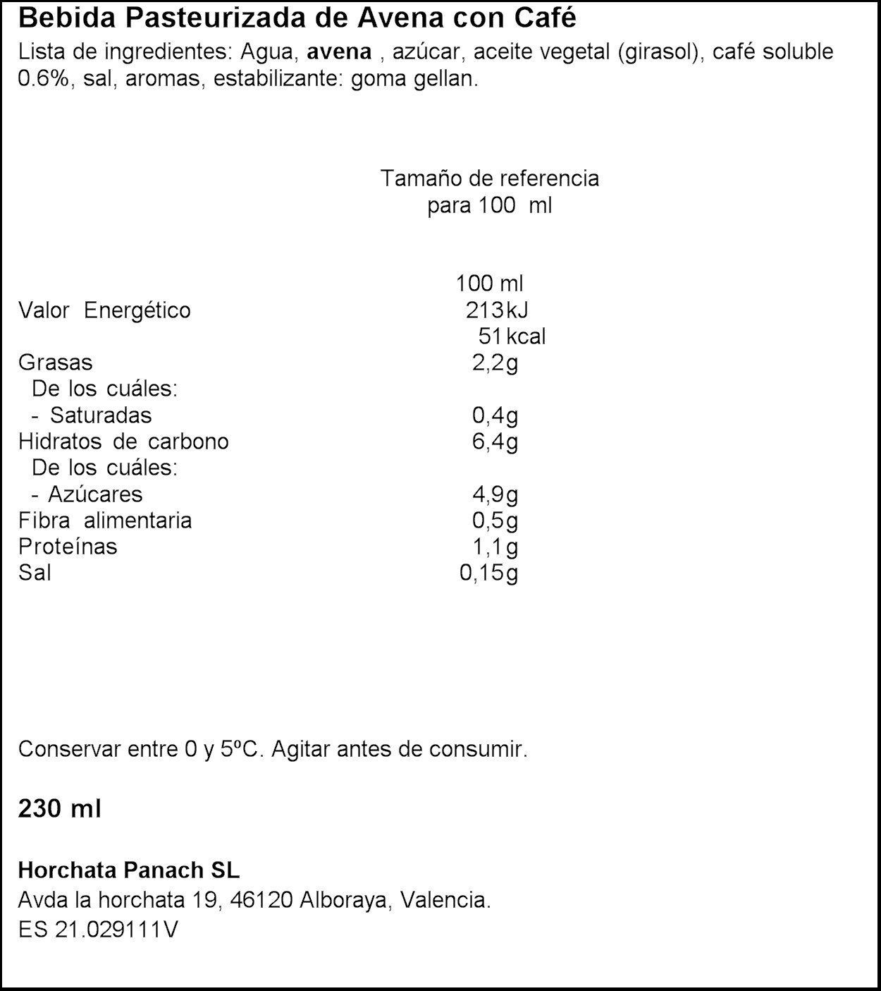 Bebida de avena con café La Ve Vivida 230 ml