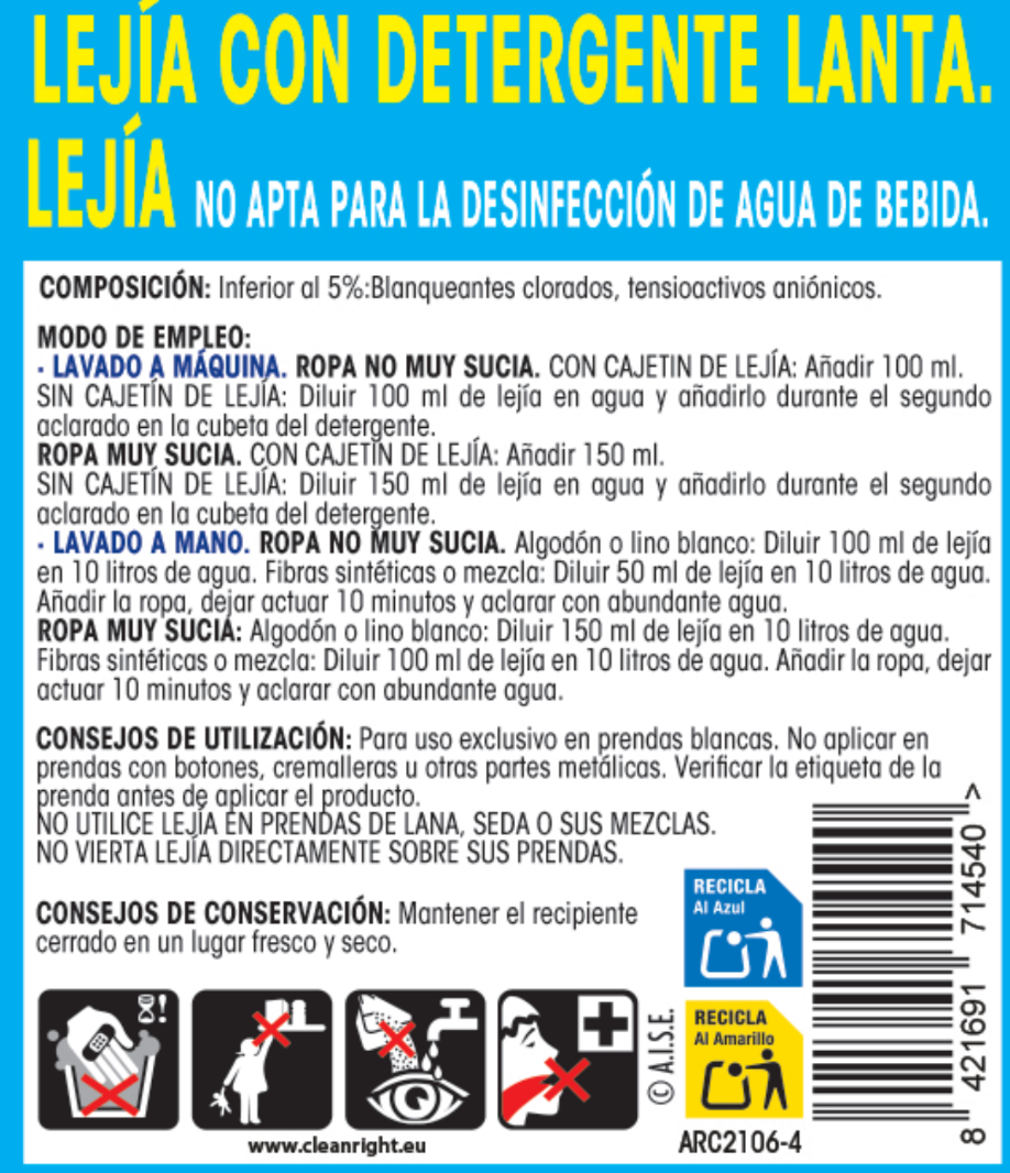 Lejía para ropa Lanta 2l densa