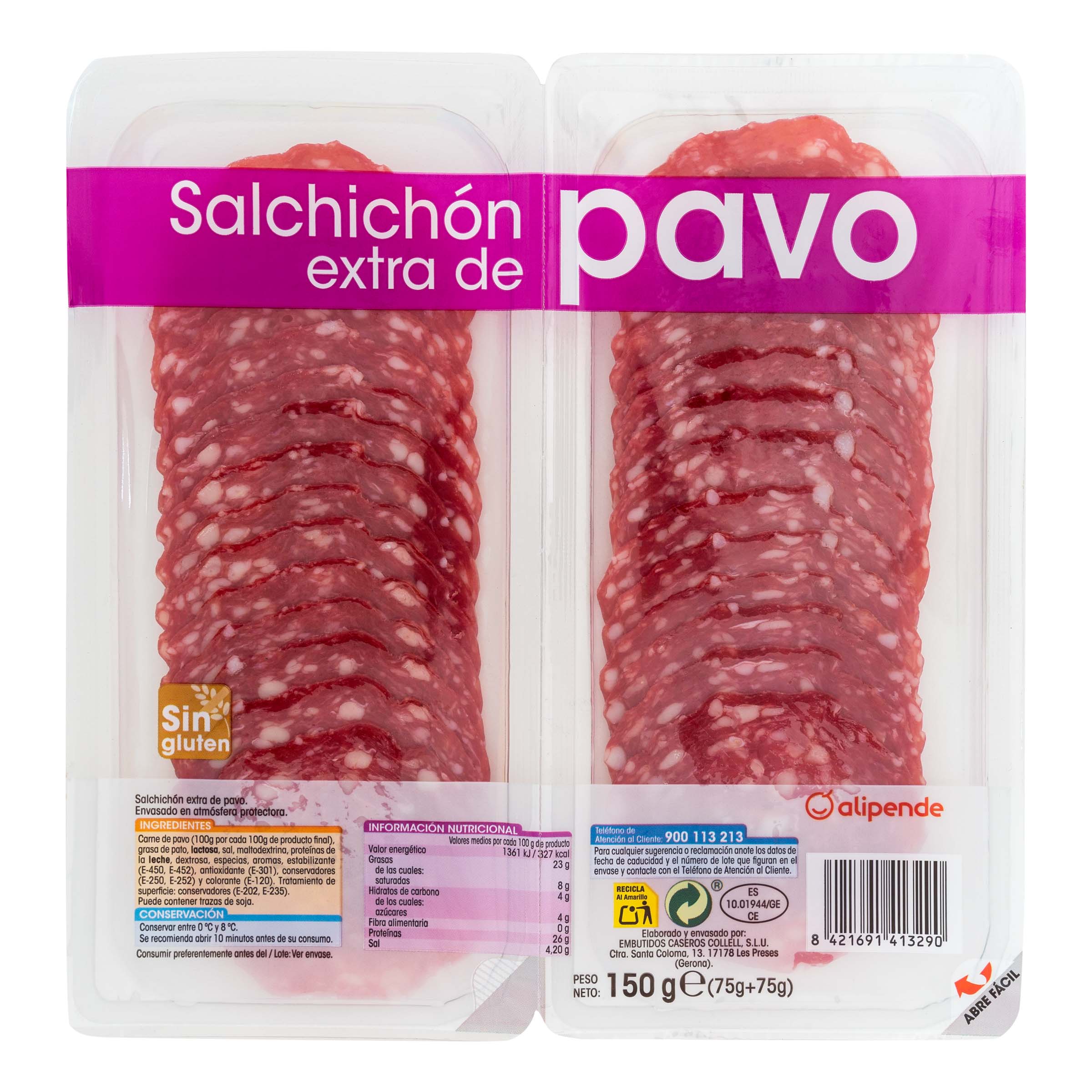 Salchichón de pavo en lonchas Alipende pack 2 de 75g