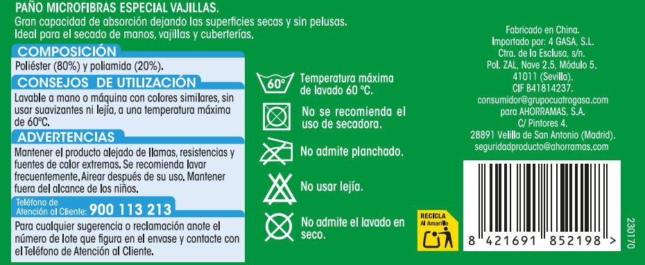 Paño microfibra Lanta 2 unidades secavajillas
