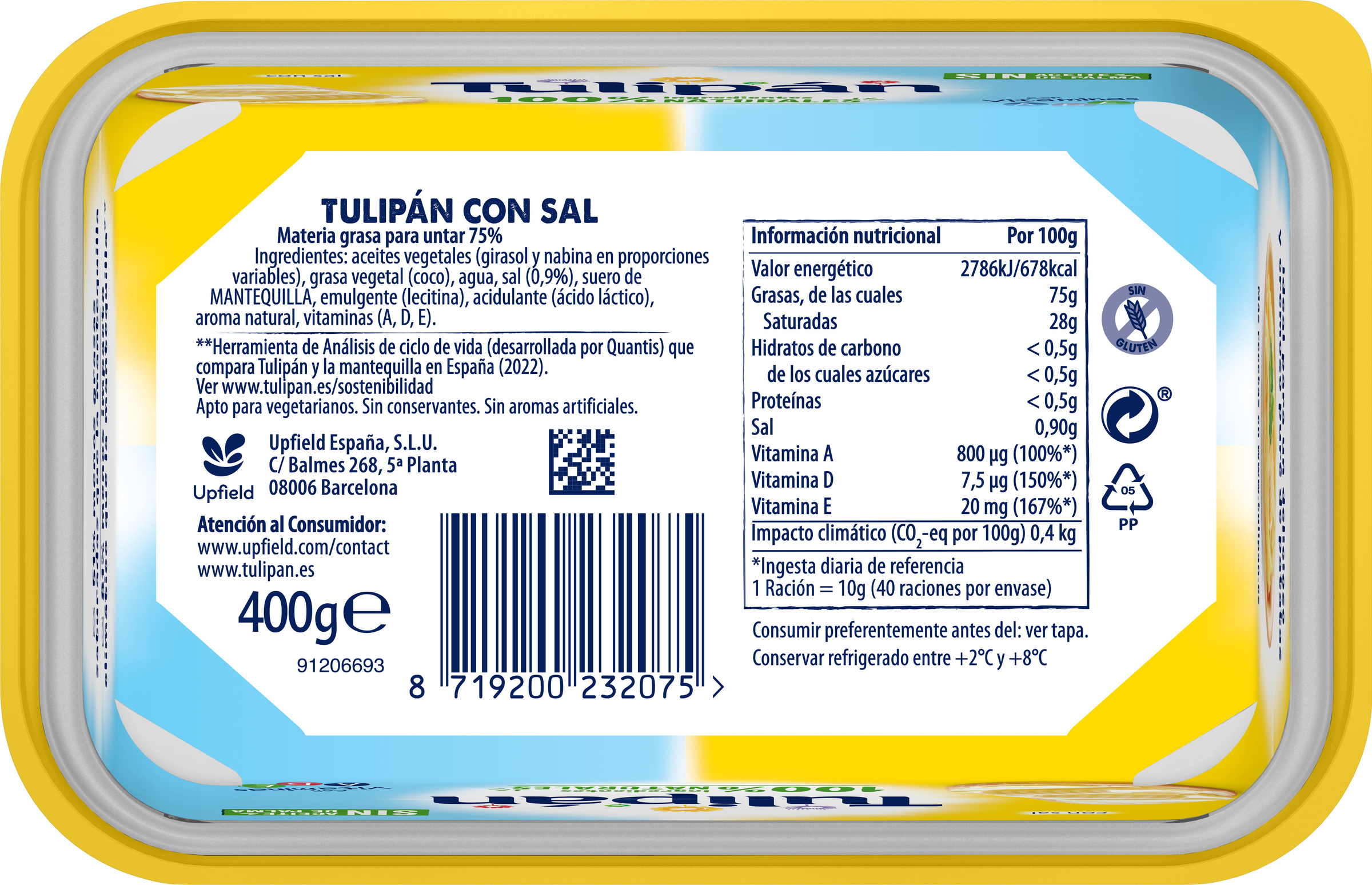 Materia grasa con sal para untar Tulipán 400g