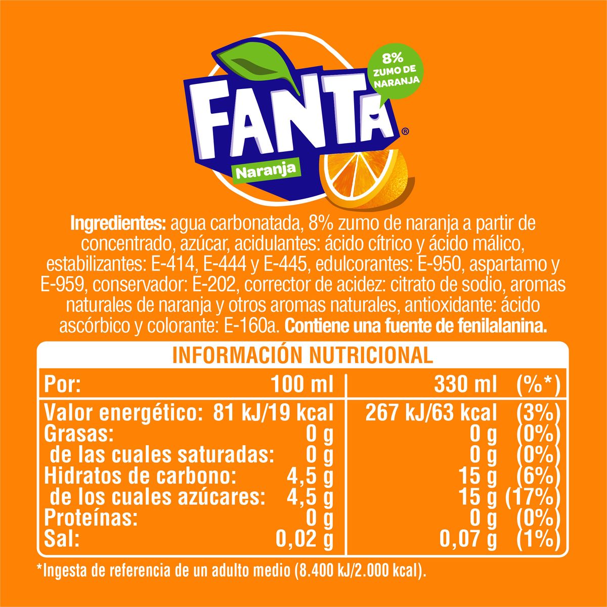Refresco naranja Fanta lata 33cl pack 9