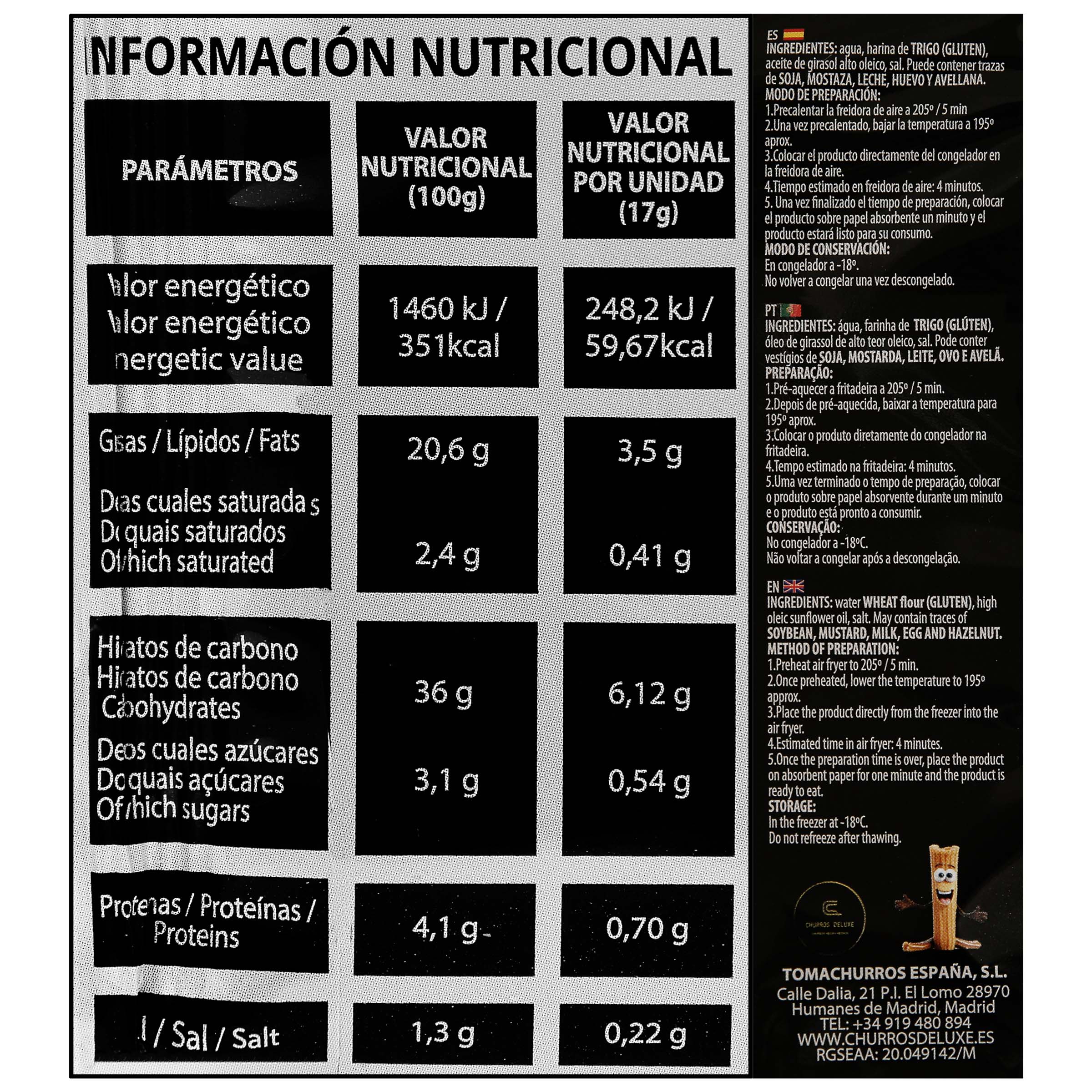 Churros deluxe para air fryer y horno con 250g