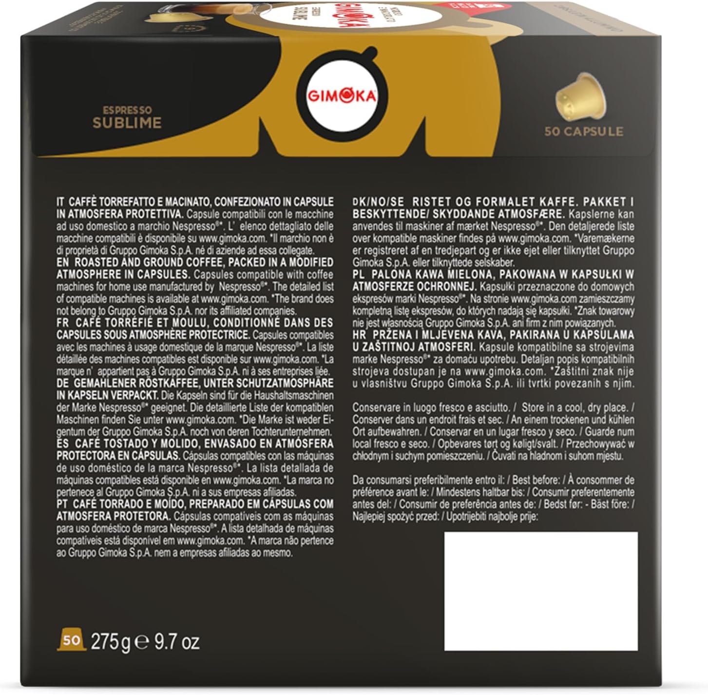 Cápsulas de café compatible con Nespresso espresso sublime Gimoka 50 cápsulas