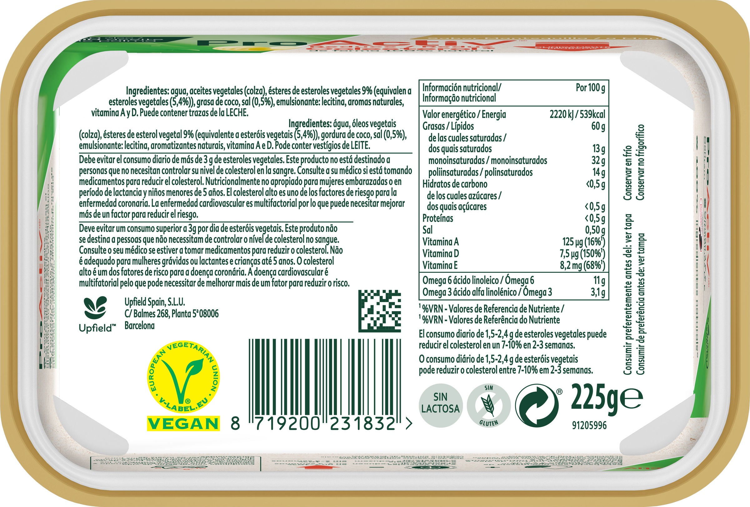 Materia grasa vegetal Pro-Activ para untar sabor mantequilla