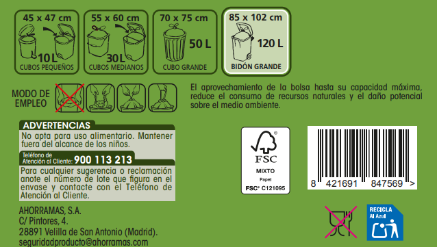 Bolsas de basura Lanta 10 uds 120 litros sacos de jardín