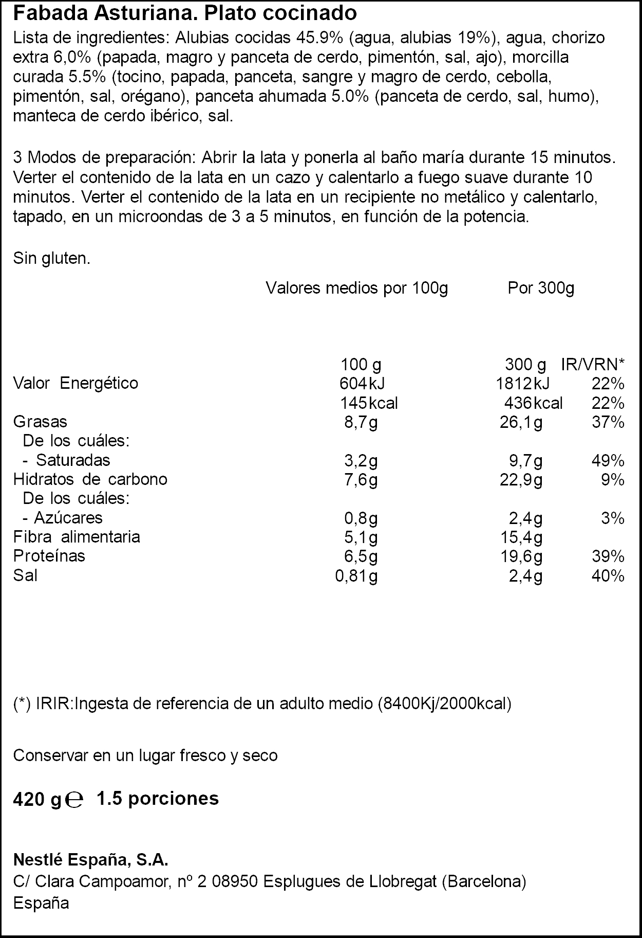 Fabada Asturiana Litoral 420g