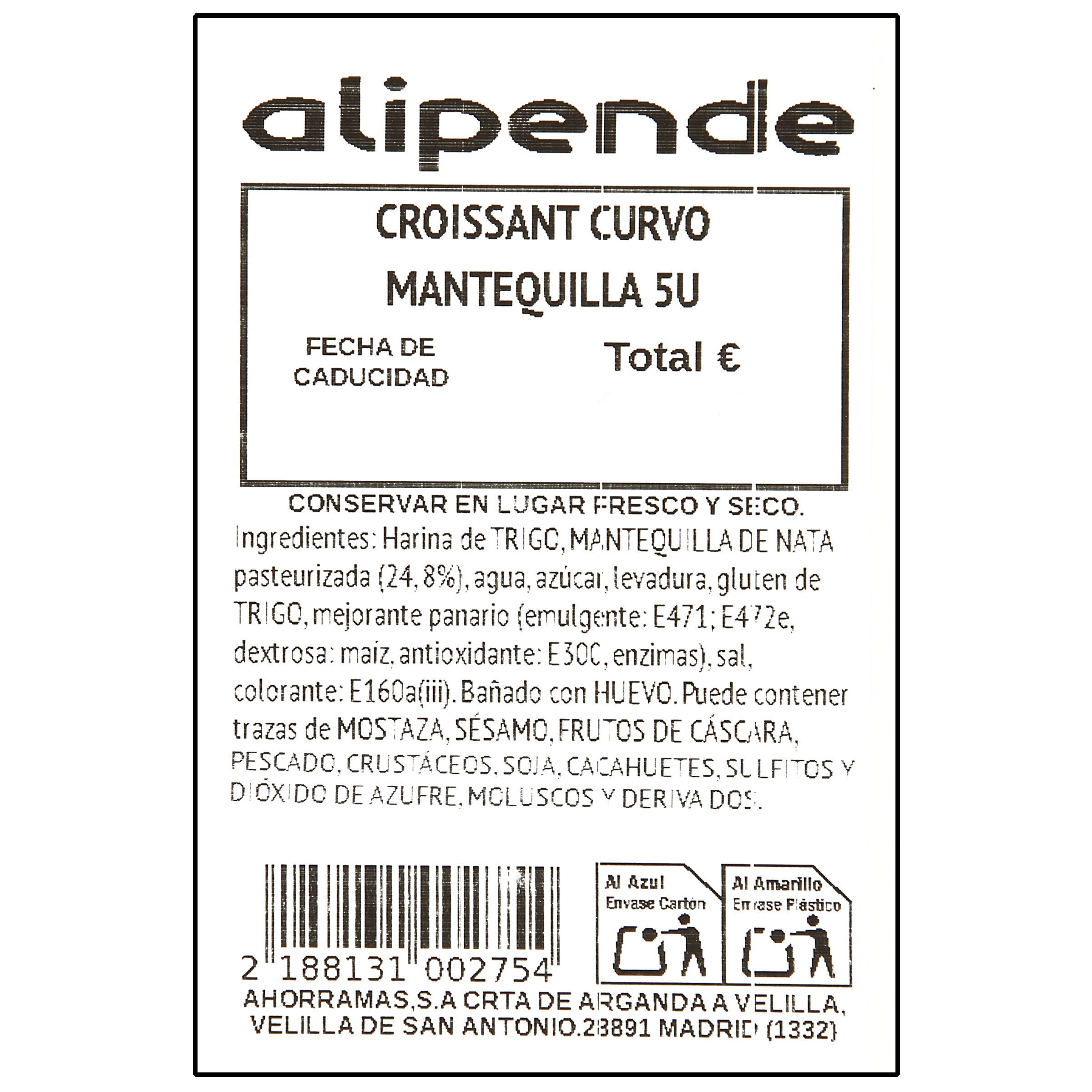 Croissant curvo mantequilla pack de 5 unidades Alipende