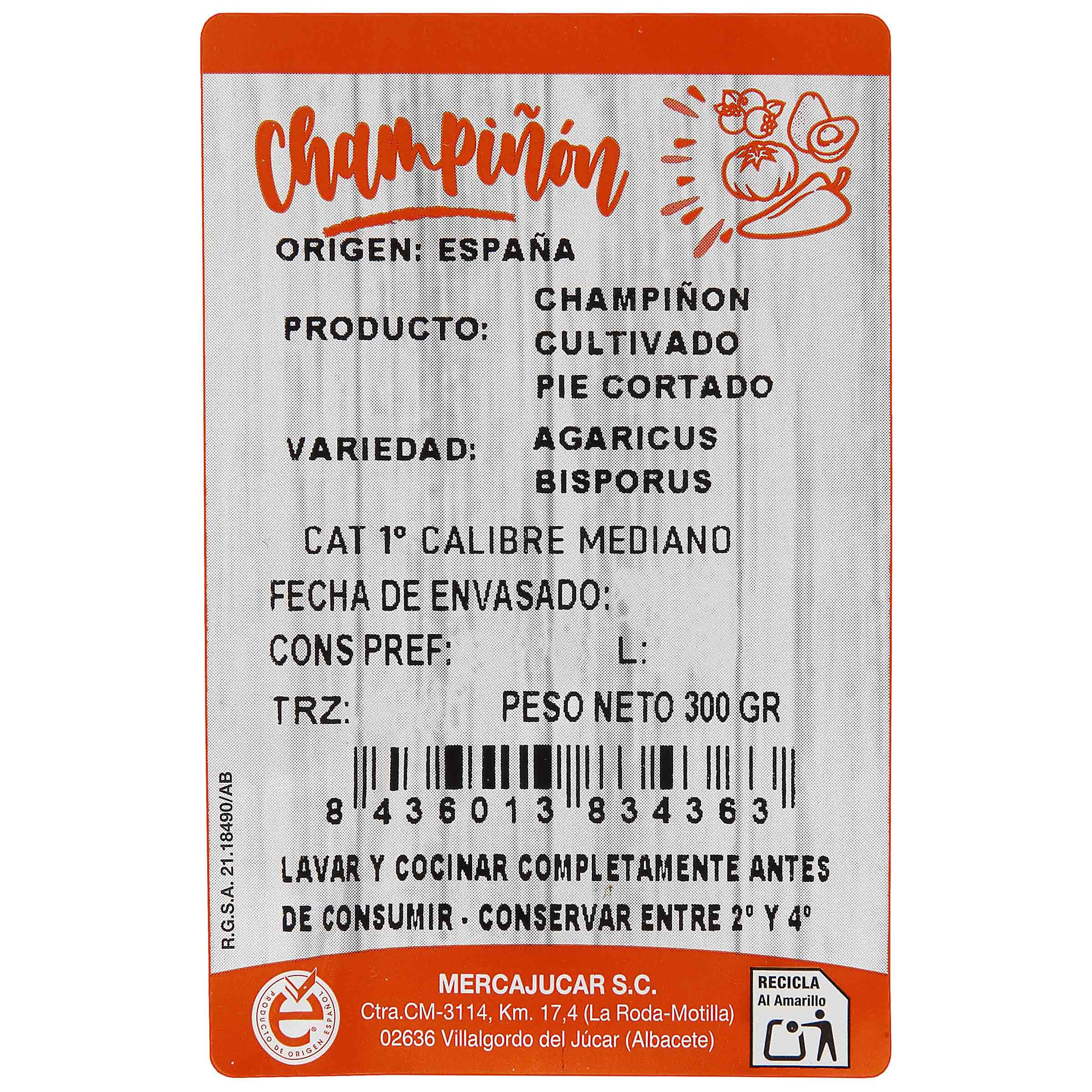 Champiñón bandeja pie cortado 300g