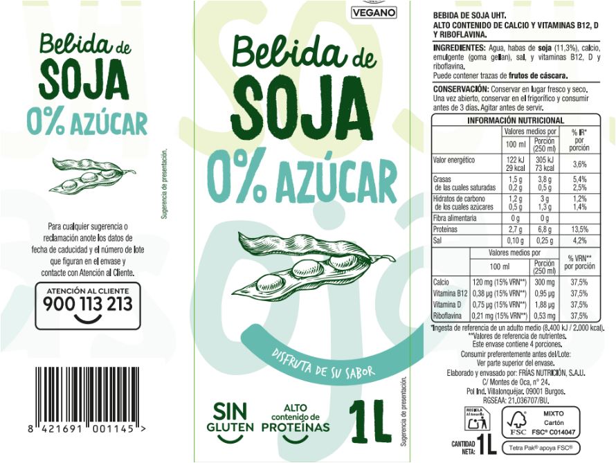 Bebida de soja 0% azucar Alipende 1l