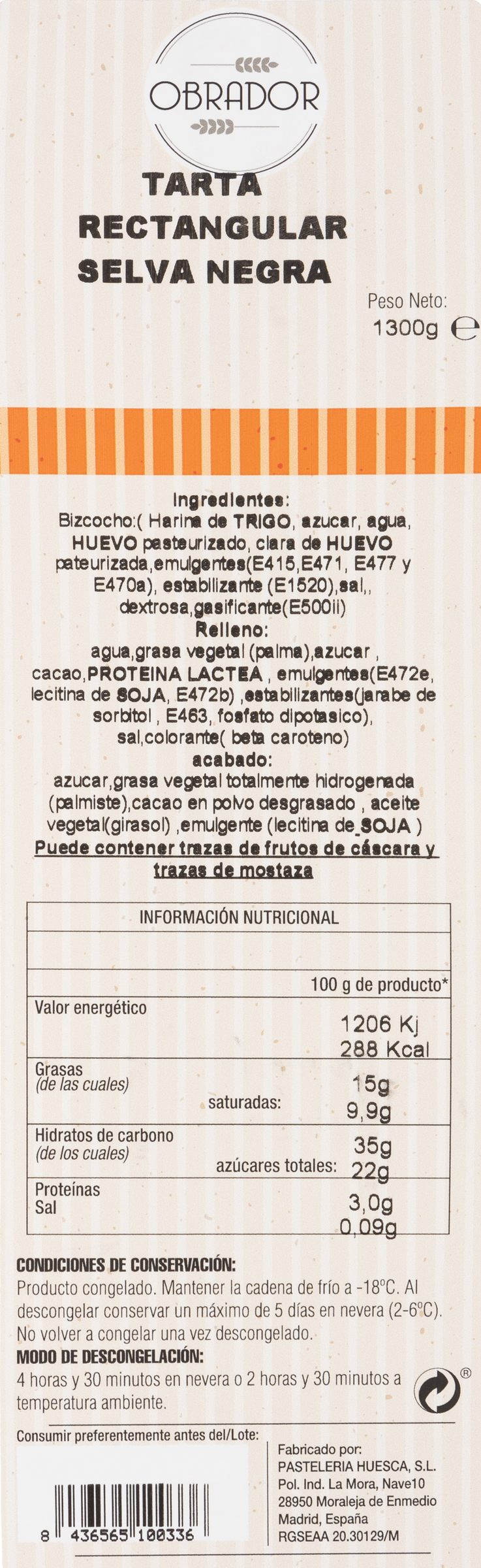 Tarta rectangular selva negra 1300gr