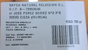 Melocotón amarillo bandeja 750g