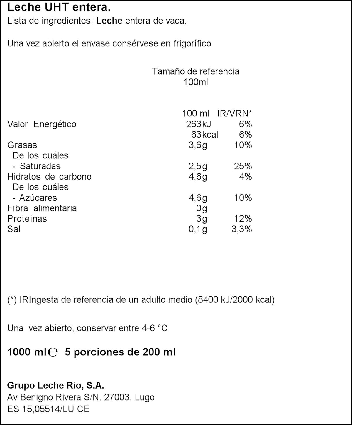 Leche Río 1,5l entera brik