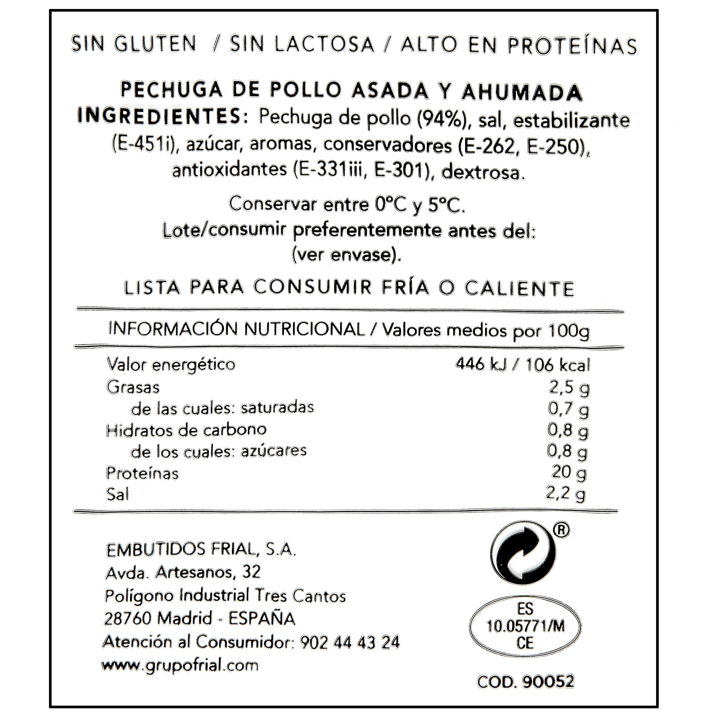 Pechuga de pollo Frial asada media o entera pieza 600g aproximadamente