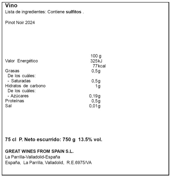 Vino de la tierra de castilla y león alta pavina pinot noir 75cl