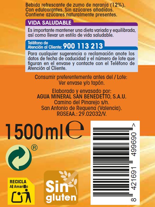 Refresco sin gas naranja Alipende botella 1,5l