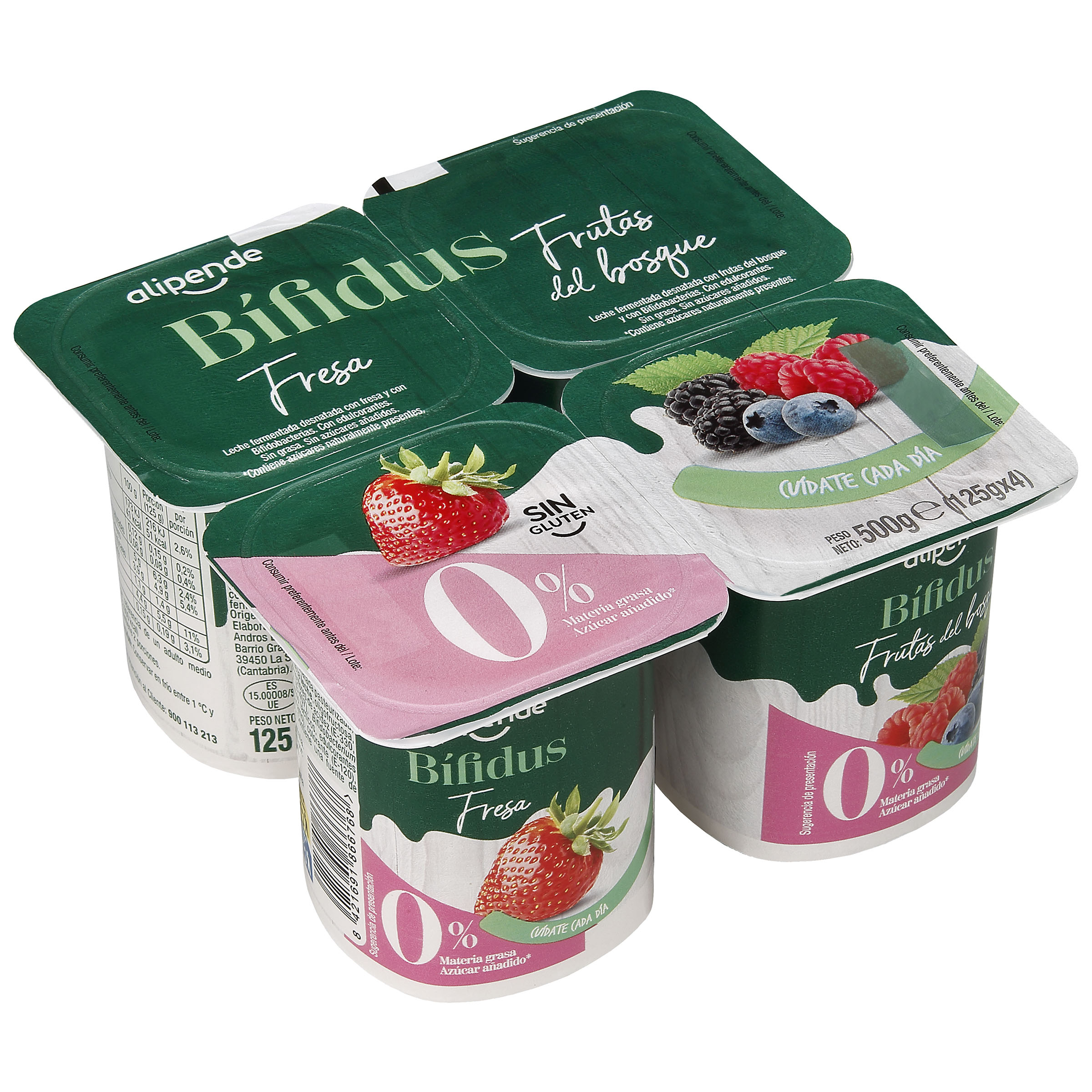 Bifidus 0% alipende con sabor a fresa y frutos del bosque pack 4