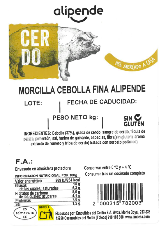 Morcilla cebolla fina Alipende