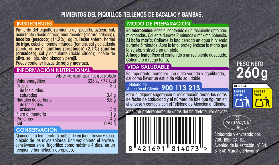 Pimientos del piquillo bacalao y gambas Alipende 260g