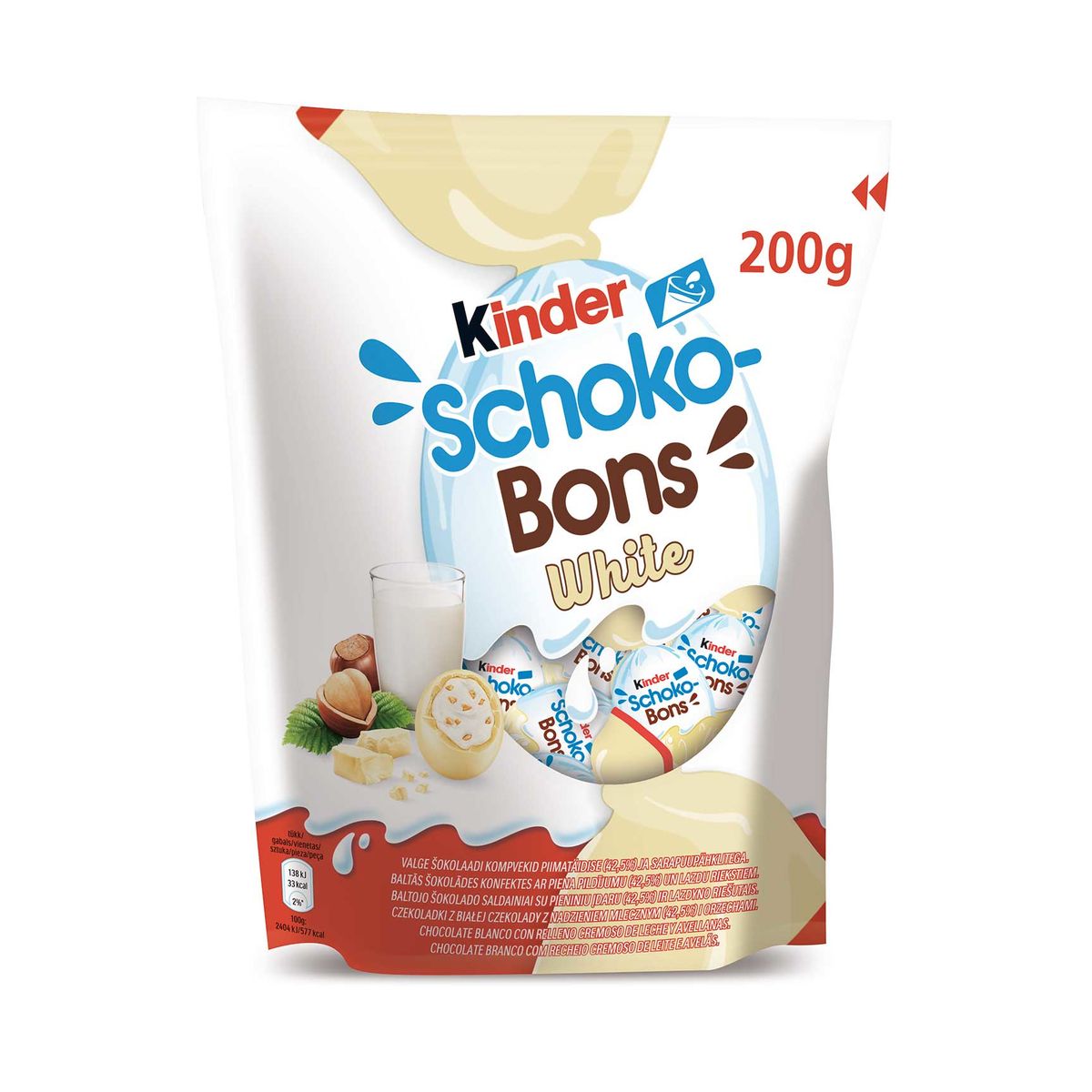 Chocolatina Kinder 200g schokobons white