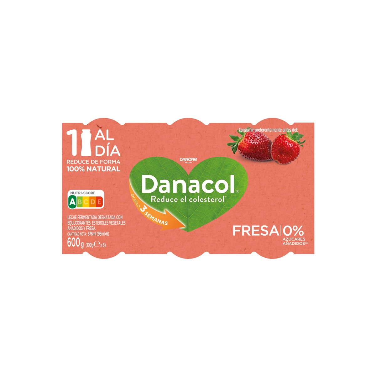 Bebida láctea Danacol colesterol pack 6 fresa