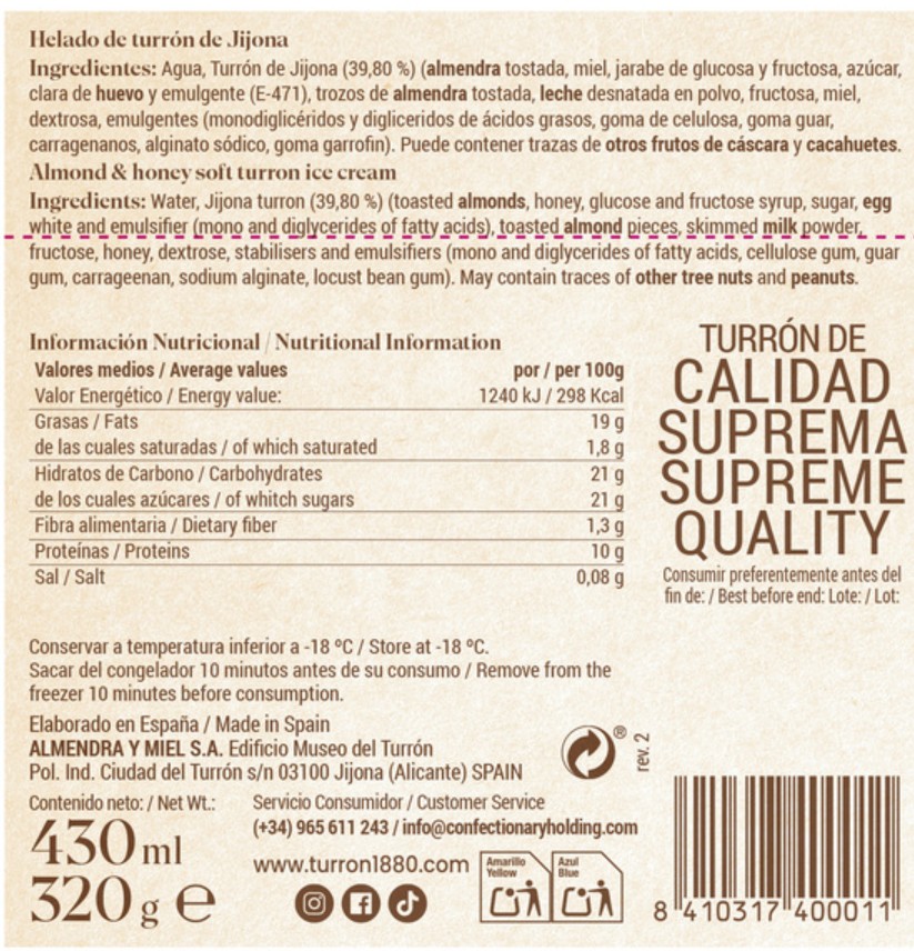 Helado de Turrón de Jijona 1880 430ml / 320gr