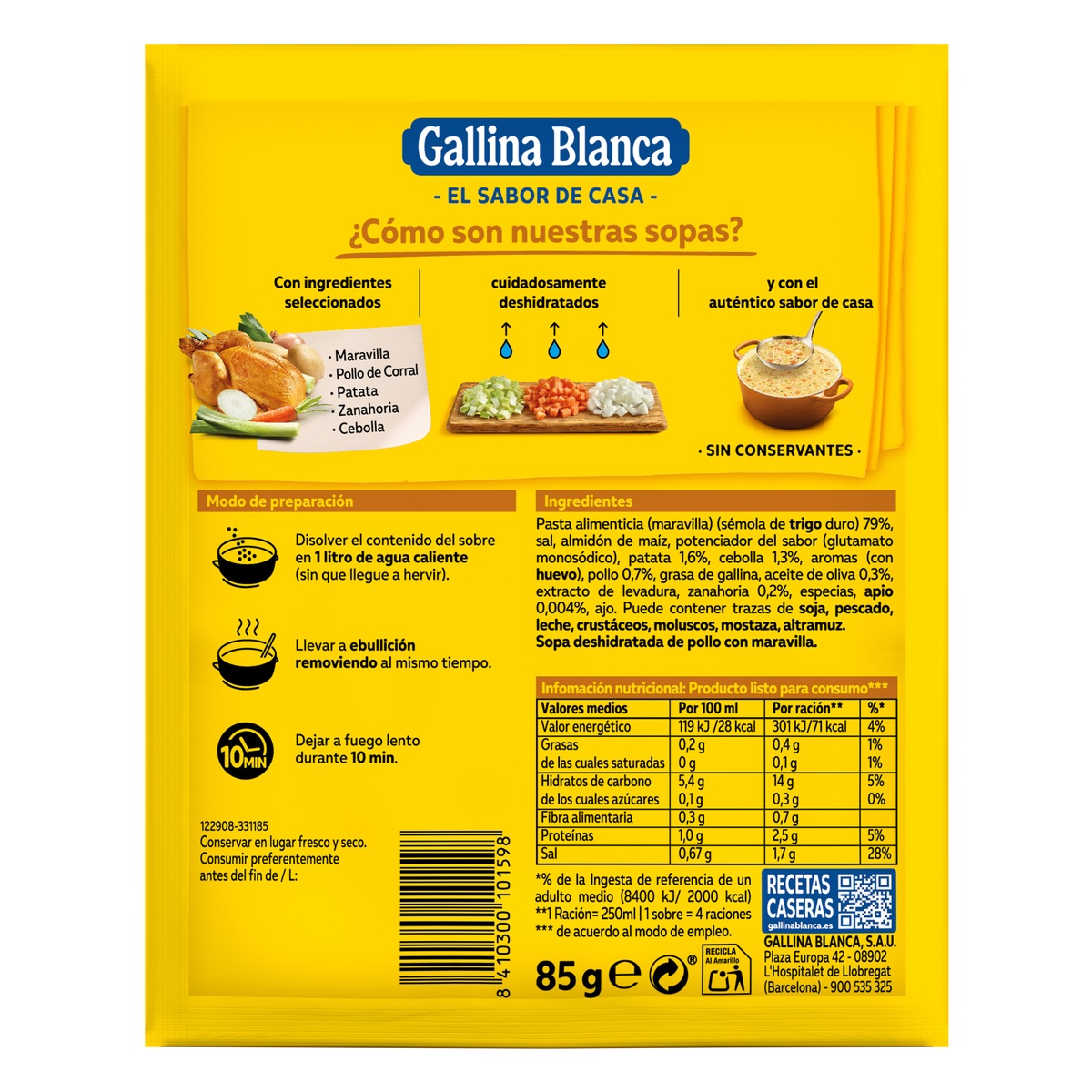 Sopa Gallina Blanca 85g pollo con maravilla