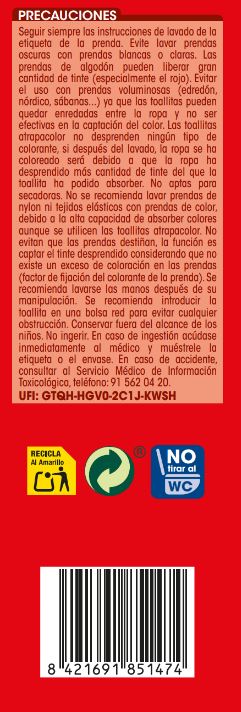 Toallitas atrapacolor Lanta 20 uds evita desteñidos accidentales