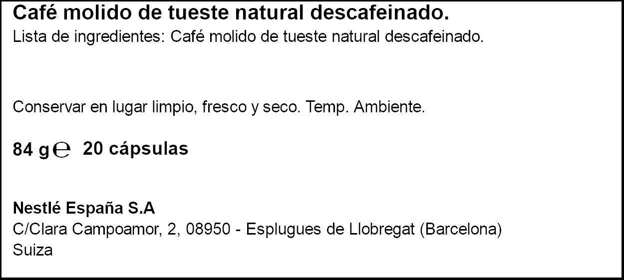 Cápsulas de café descafeinado light roast Int. 6 máquinas Nespresso Nescafé 20 cápsulas