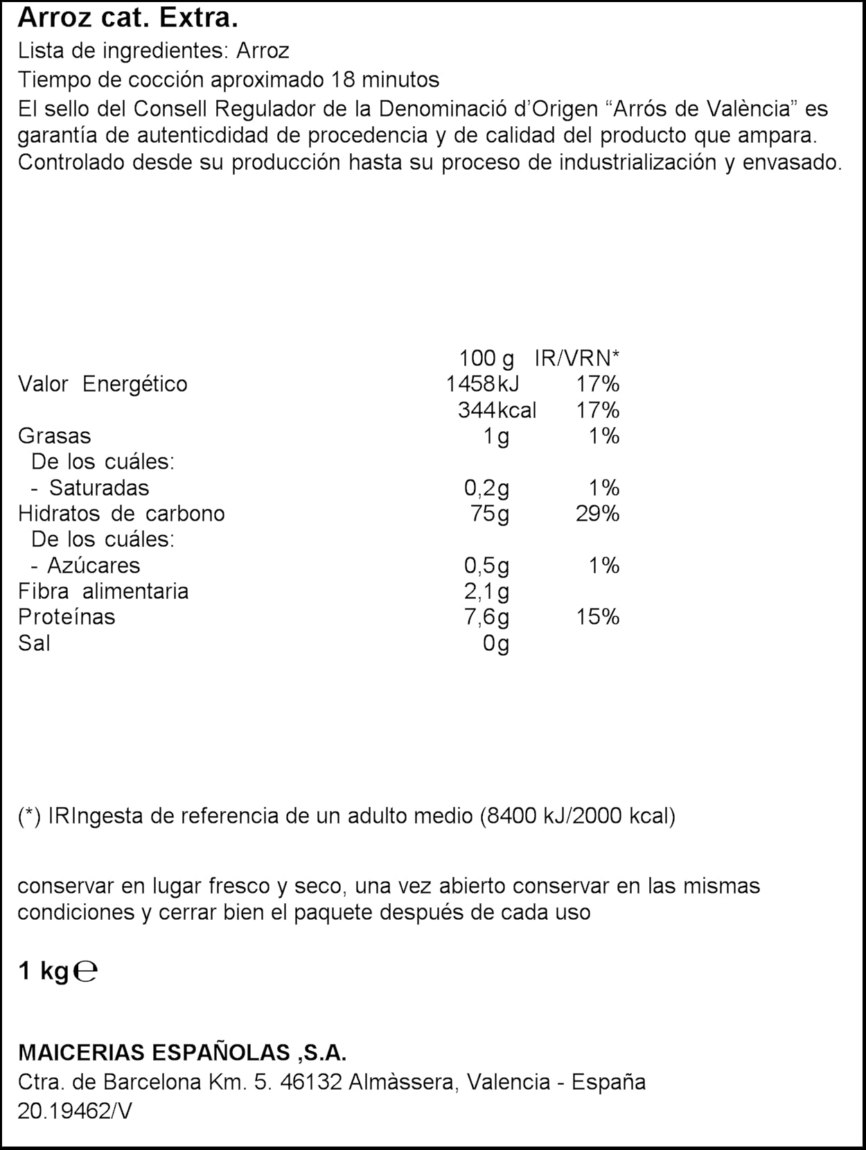 Arroz de Valencia Dacsa 1kg