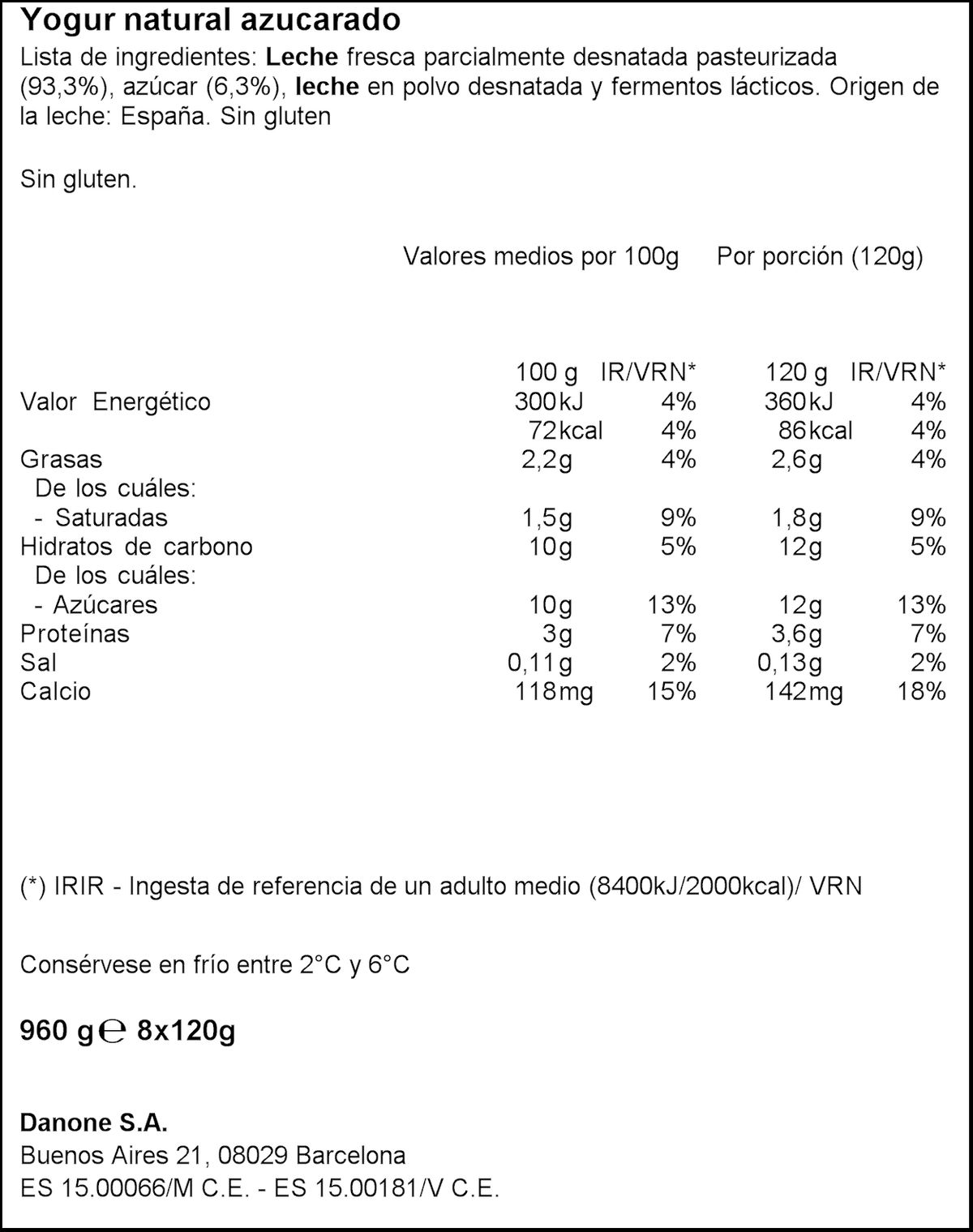 Yogur Danone pack 8 azucarado