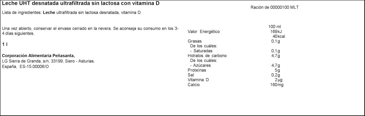 Leche sin lactosa Asturiana 1L suprema desnatada