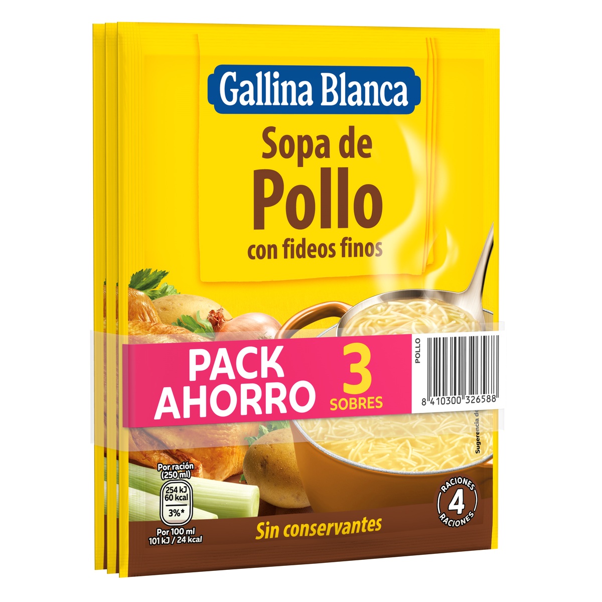 Sopa Gallina Blanca pack 3u pollo con fideos