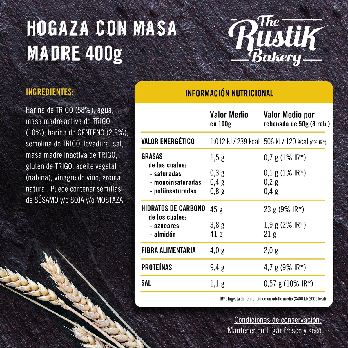 Hogaza de pan The Rustik Bakery 400g