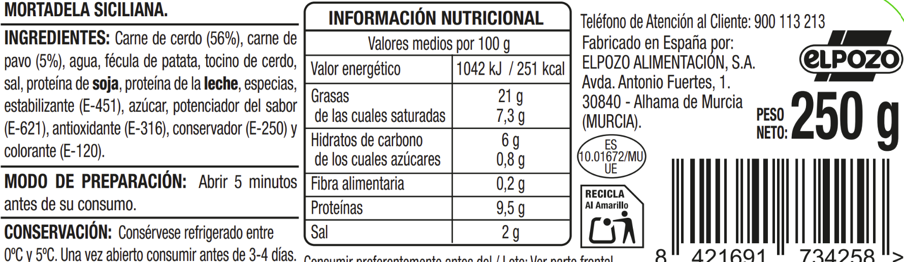 Mortadela siciliana en lonchas Alipende 250g