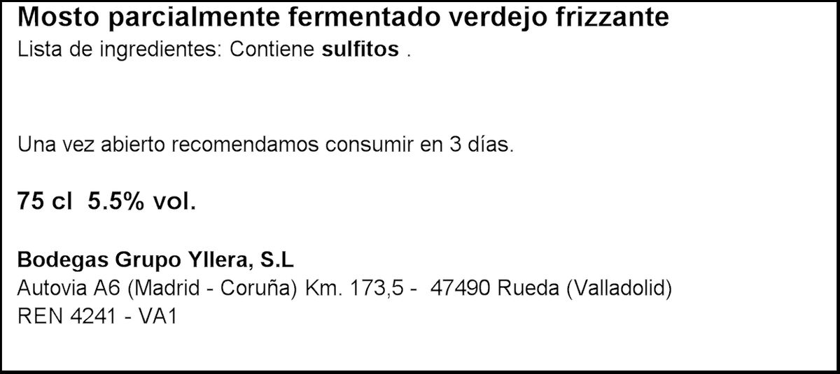 Mosto blanco espumoso Yllera 5.5 frizzante