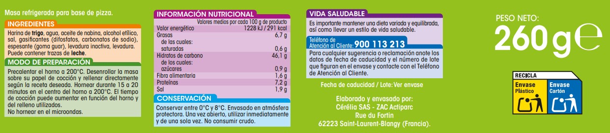 Masa de pizza Alipende 260g