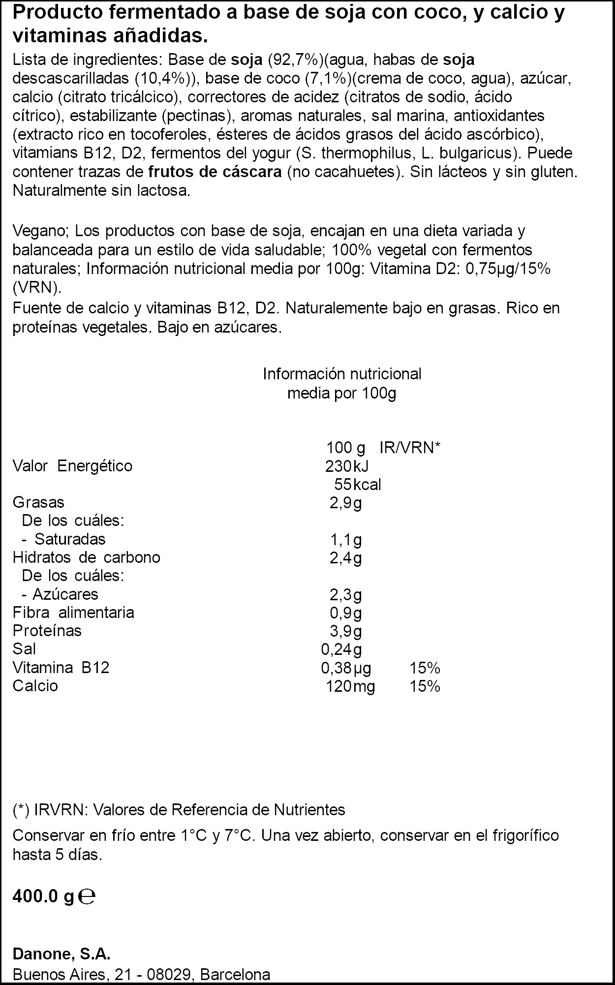 Postre Alpro Danone 400G Coco