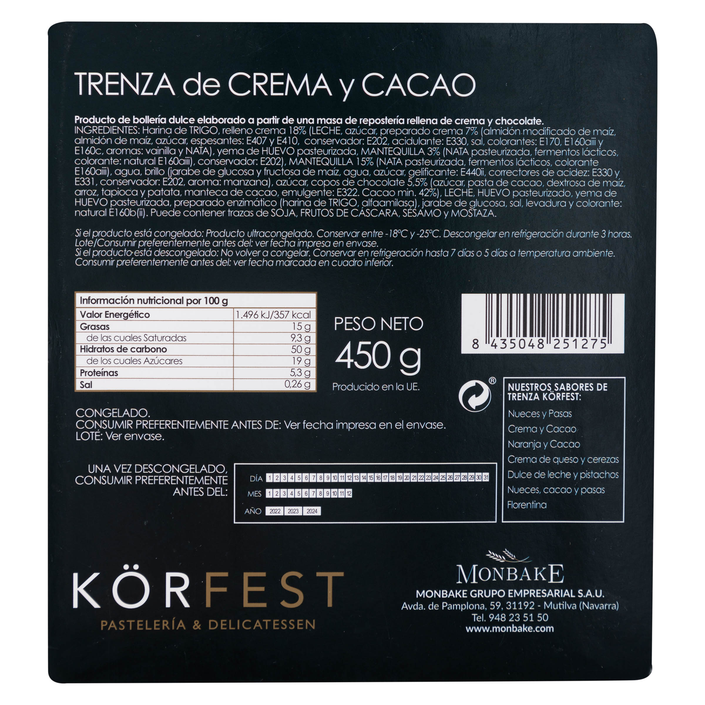 Trenza K&ouml;rfest 450g de crema y cacao