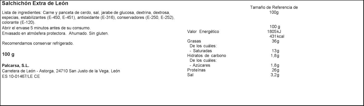Salchichón en lonchas calidad extra ahumado Palcarsa 100 g