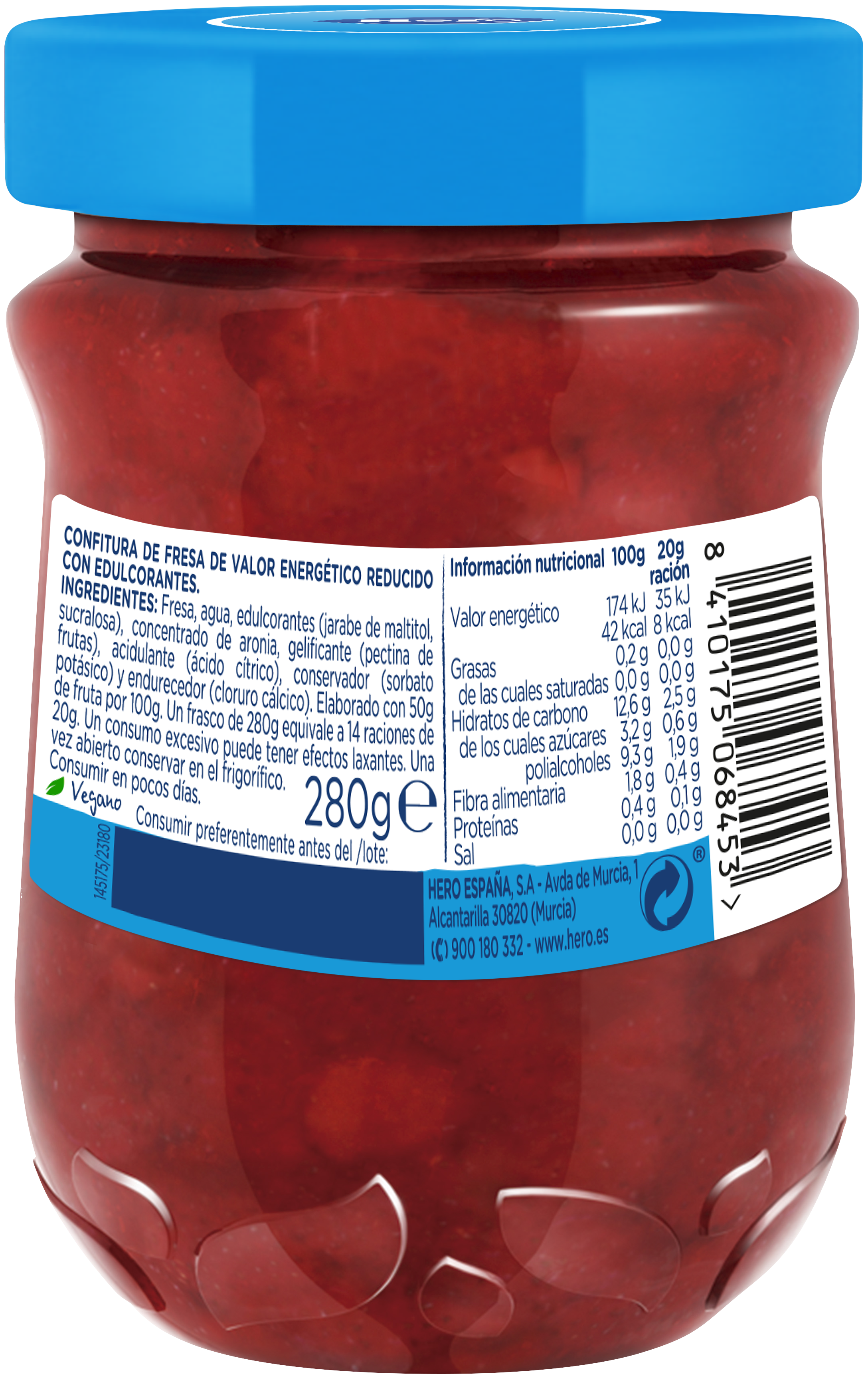Confitura Mermelada Fresas 0% azúcar añadido Hero Diet 280g