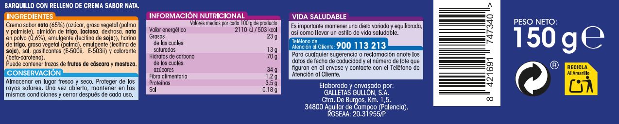 Barquillo relleno de crema sabor nata Alipende 150g