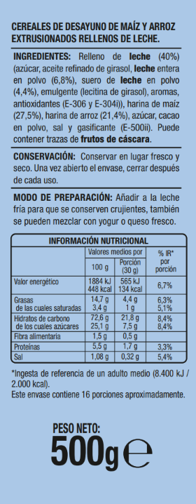 Cereales rellenos de leche Alipende 500g